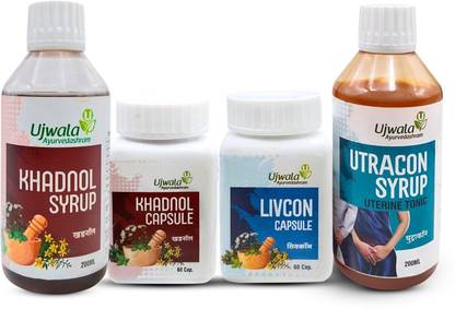 UJWALA AYURVEDASHRAM Khadnol+Utracon Syrup & Khadnol+Livcon Capsule Combi Kit for Urethral Stricture