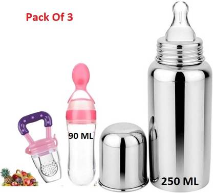 Saraswati kart Stainless Steel Feeding Bottle240ML 304 GRADE Silicone Food Feeding Fruit Feeder - 245 ml