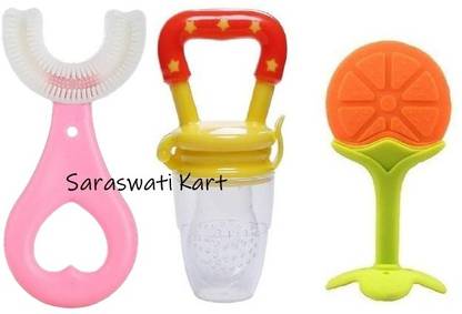 Kidsy Zilla baby fruit nibbler, u shape brush & teether feeder for feeding Teether