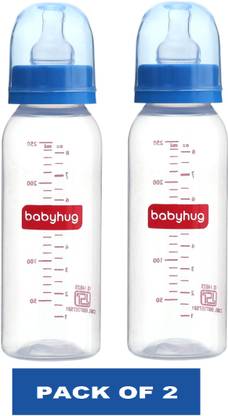 babyhug Feeding Bottle Round Shape Silicone Nipple Blue - 250ml (PACK OF 2) (250ML EACH) - 500 ml