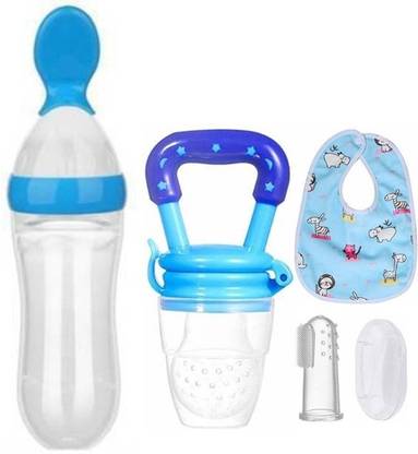Saraswati kart Baby fruit nibbler, finger brush, bibs & spoon feeder for feeding silicone combo
