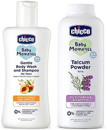 Chicco New born baby Talcum powder (300gm) & Wash and shampoo (200ml) (combo)