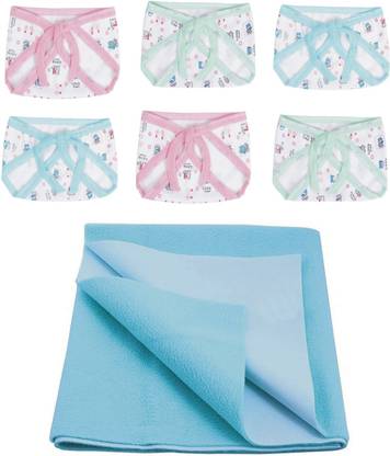 MEEOWMEE NewBorn Baby Combo[ 6 Nappy, Cloth Diapers ] & BedProtector, DrySheet For Baby