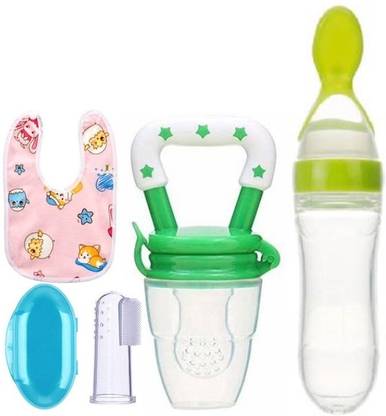 Saraswati kart Baby fruit nibbler, finger brush, bibs & spoon feeder for feeding silicone combo