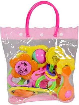 Couno Rattle Set Fancy Bag 7 pcs Colorful Soft Sound Non Toxic Rattle