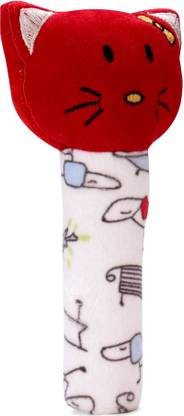 SnugglePuff Kitty Rattle Soft Toy for Babies with Squeeze Handle for Squeaky Sound Rattle