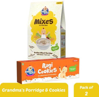 bebe burp Combo Pack Of 2 - (BROKEN WHEAT MIX AND RAGI COOKIES)-350gms Baby Snacks 300 g