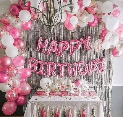 PARTY MIDLINKERZ Solid Pink Birthday Decoration Kit Set Items Combo Balloons for Wife, Girls Balloon