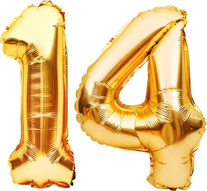 Magic Balloons Solid Birthday Numbers Solid Golden '14' Numerical Foil Balloon for Celebration Balloon