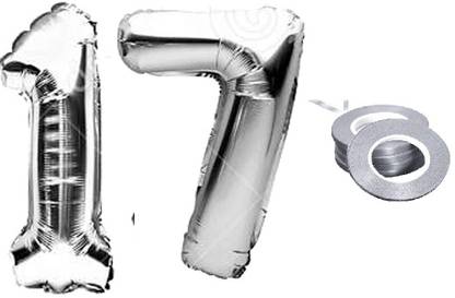 Magic Balloons Solid Birthday Numbers Solid Silver '17' Numerical Foil Balloon for Celebration Letter Balloon