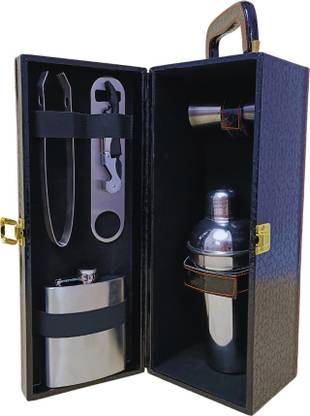 Leather 'O' Crafts Single Bottle Wine Box 1 - Piece Bar Set