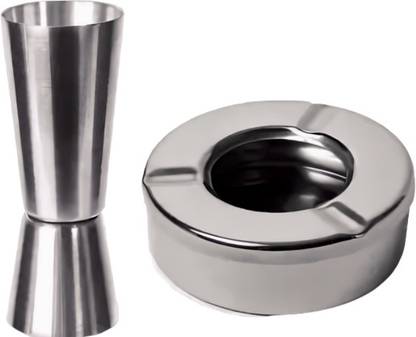 Combo 2 PCs Steel Ashtray & 30*60 Ml Peg Measure Wine Shot Glass Cigarette Ash Holder for Bar Hotel & Home 2 - Piece Bar Set