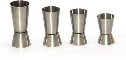 Anne-kee Stainless Steel 4 PCs Double Side Peg Measure 15/30 Ml 20/40 Ml 25/50 Ml 30/60 Ml Peg Measure Glass Set Jigger Shot Measurement Glass Measuring Cup for Whisky Vodka Alcohol Bar Accessories 4 - Piece Bar Set