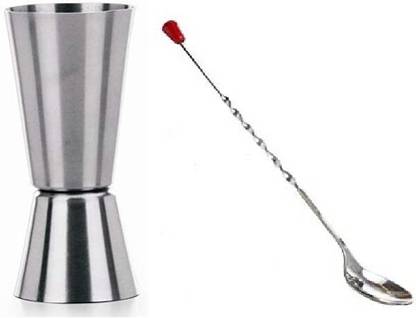 upalabdh Stainless Steel Peg Measure Jigger and Bar Spoon stirrer 1 - Piece Bar Set