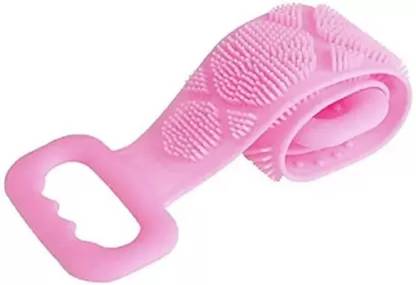 Saleh Dual Sided Silicone Shower Bath Belt Back Scrubber Brush and Massager Foot/Sole Cleaner Shower Bath Belt-PINK