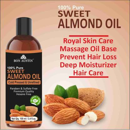 Bon Austin Premium Sweet Almond oil - Cold Pressed & Unrefined(100 ml)