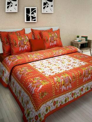 Rajasthani Print 300 TC Cotton Double Printed Flat Bedsheet