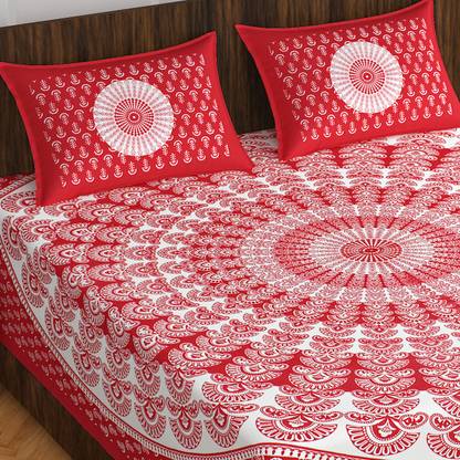 Leo Creation 144 TC Cotton Double Jaipuri Prints Flat Bedsheet