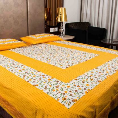 Leo Creation 144 TC Cotton Double Jaipuri Prints Flat Bedsheet