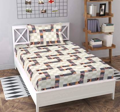 Crafteal Cotton Single Flat 200 TC Floral Bedsheet