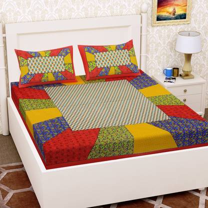 RIYA FABRICS 140 TC Cotton Double Printed Flat Bedsheet