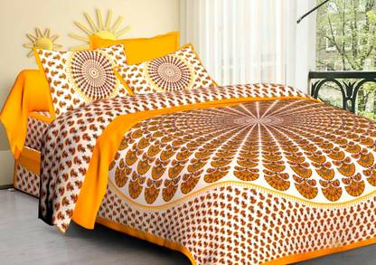 Metro Lining 144 TC Cotton Queen Printed Flat Bedsheet