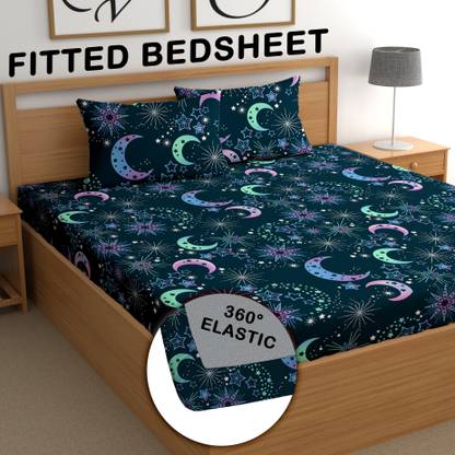 CG Homes 180 TC Cotton Double Printed Fitted (Elastic) Bedsheet