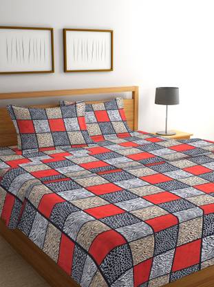TONY BABA HANDLOOM 140 TC Polycotton Double 3D Printed Flat Bedsheet