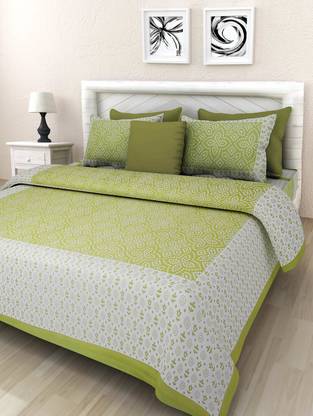 S R Enterprises 141 TC Cotton Queen Jaipuri Prints Flat Bedsheet
