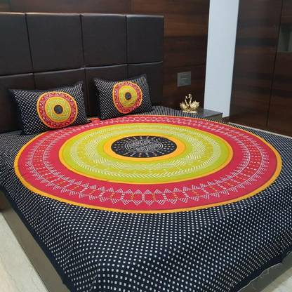 Saba Dream Collection 150 TC Cotton Queen Printed Fitted (Elastic) Bedsheet