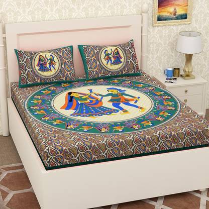 RandK Cotton Double Flat 144 TC Jaipuri Prints Bedsheet