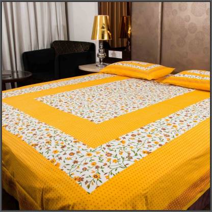 Leo Creation 144 TC Cotton Double Jaipuri Prints Flat Bedsheet