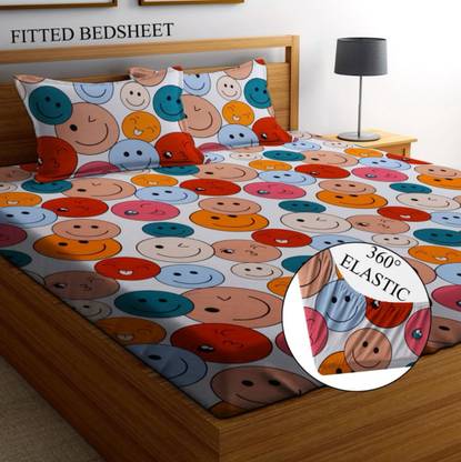 LX LOYREX 220 TC Microfiber Double, King, Queen Self Design Fitted (Elastic) Bedsheet