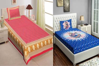 Yuvi Impex Jaipur 150 TC Cotton Single Jaipuri Prints Flat Bedsheet