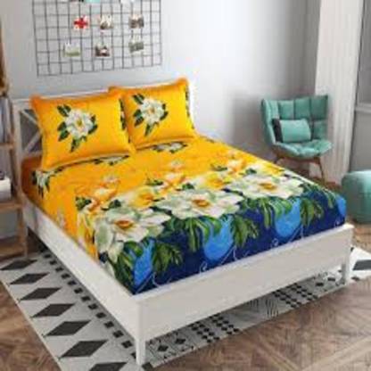 Spring Board 195 TC Polyester King, Double, Super King Checkered Flat Bedsheet