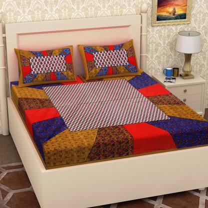 RIYA FABRICS 140 TC Cotton Double Printed Flat Bedsheet