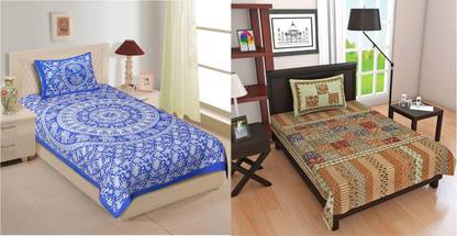 AKS Fashion Hub Cotton Single Flat 150 TC Jaipuri Prints Bedsheet