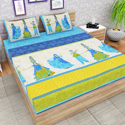 RIYA FABRICS 104 TC कॉटन डबल प्रिंटेड बेडशीट