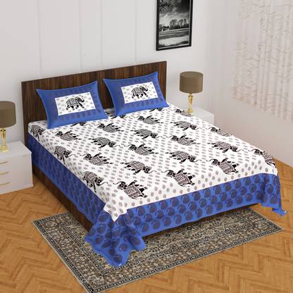 AARADHYA FEB 104 TC Cotton Queen Jaipuri Prints Flat Bedsheet