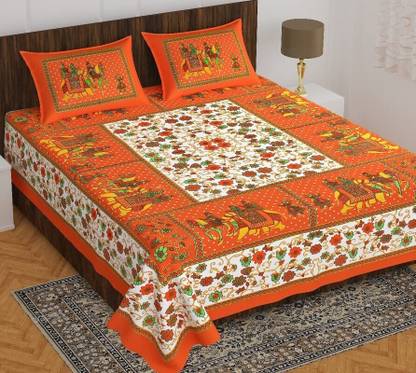 YASGH 104 TC Cotton Double Jaipuri Prints Flat Bedsheet