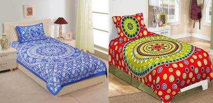 Yuvi Impex Jaipur 150 TC Cotton Single Jaipuri Prints Flat Bedsheet