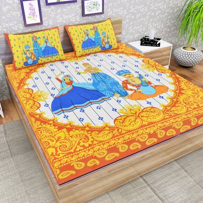 RIYA FABRICS Cotton King Flat 104 TC Printed Bedsheet