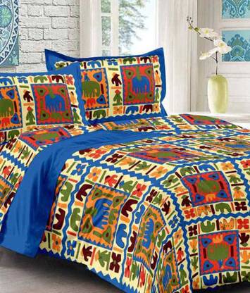 Jaipuri sanganeri cotton 300 TC Cotton Double Printed Flat Bedsheet