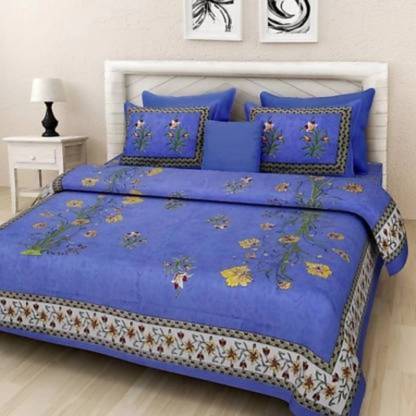 YASGH Cotton Double Flat 104 TC Jaipuri Prints Bedsheet
