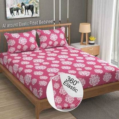 otion 180 TC Microfiber King Printed Fitted (Elastic) Bedsheet