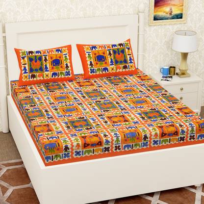 RIYA FABRICS 140 TC Cotton Double Jaipuri Prints Flat Bedsheet