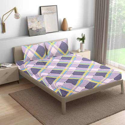 Pisaganj 250 TC Cotton King Printed Fitted (Elastic) Bedsheet