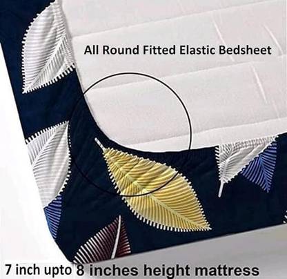 Ikrit enterprises 180 TC Cotton Double Floral Fitted (Elastic) Bedsheet  (Pack of 1, Multicolor)