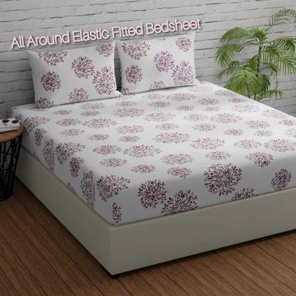 Decent Home 240 TC Cotton Double Floral Fitted (Elastic) Bedsheet
