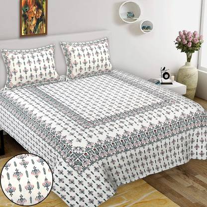 Satrangifeel Cotton King Flat 180 TC Floral Bedsheet